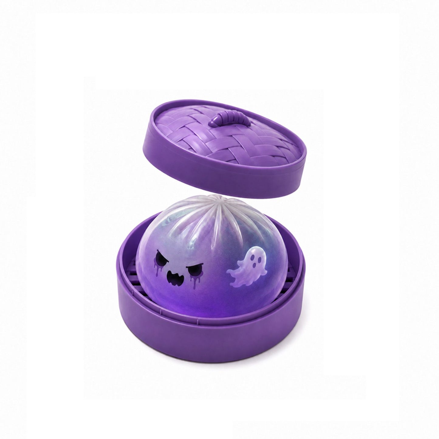 (Purple Ghost Buns) Halloween Slow-Rebound Soft Mini Bread Toy, 8.5cm, Stress-Relieving Squeeze Toy, Soft Food-Shaped Sensory Decompression Toy, with Storage Basket, Suitable for Teenagers and Adults, Party Gift