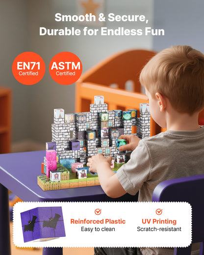 Magnetic Blocks, 100 PCS Cemetery Zombies Set, Magnetic Building Cubes for Kids, STEM Montessori Sensory Toys for Christmas Birthday Gift, Construction Stacking Toy for 3+ Years Old Boys & Girls