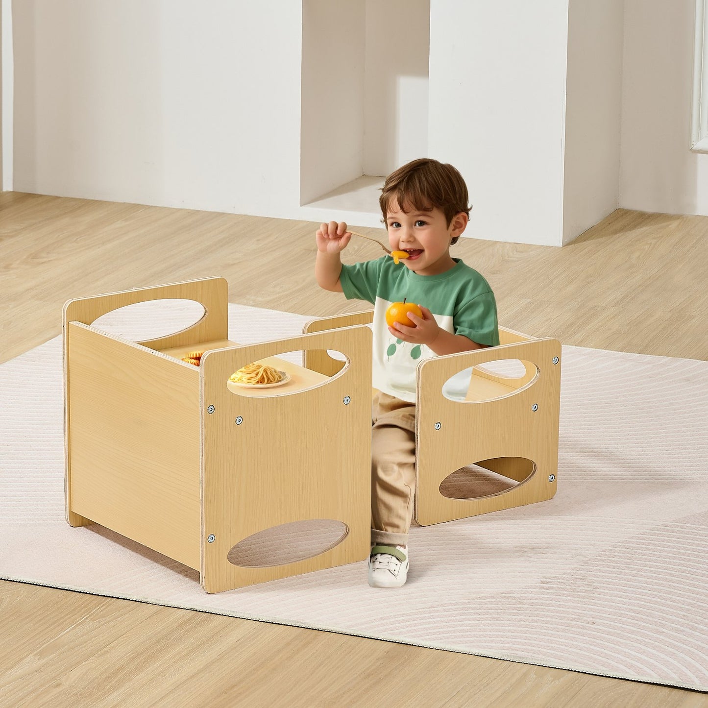Montessori Weaning Table and Chair Set, Wooden Toddler Table and Chair Set for Aged 1-5, Adjustable Height Kids Montessori Chair and Activity Table, Ideal for Reading, Eating, Playing - Natural