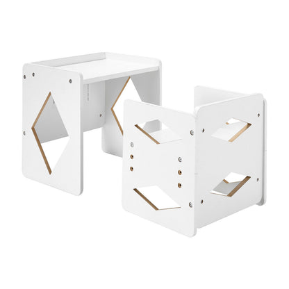 Montessori Weaning Table and Chair Set, Wooden Toddler Table and Chair Set for Aged 1-5, Adjustable Height Kids Montessori Chair and Activity Table, Ideal for Reading, Eating, Playing - White