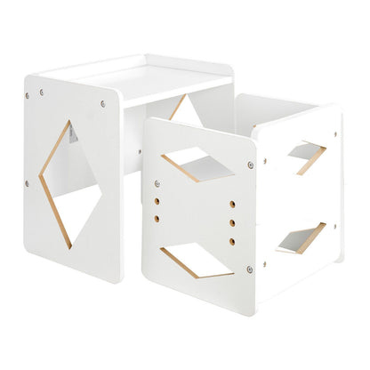 Montessori Weaning Table and Chair Set, Wooden Toddler Table and Chair Set for Aged 1-5, Adjustable Height Kids Montessori Chair and Activity Table, Ideal for Reading, Eating, Playing - White