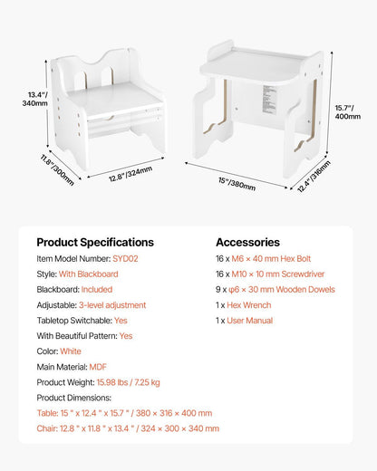 Montessori Weaning Table and Chair Set, 3 In 1 Wooden Toddler Table and Chairs with Chalkboard, Adjustable Height Montessori Table for Ages 1-5, Ideal for Drawing, Reading, Eating - White