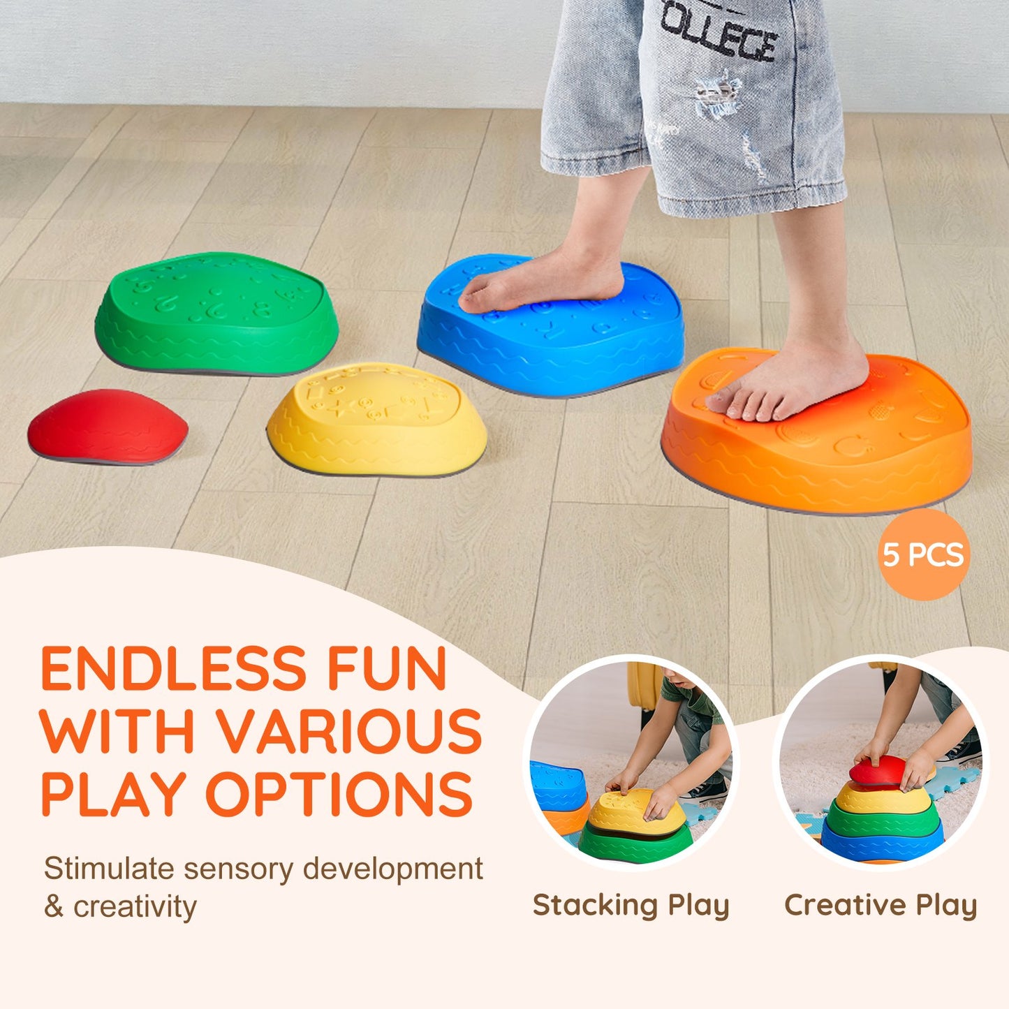 Kids Balance Stepping Stones Sensory Obstacle Course 5 PCS Outdoor Indoor