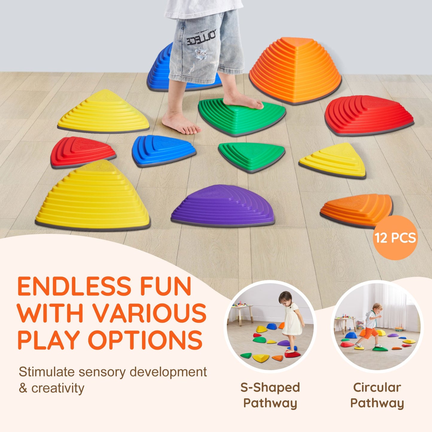 Kids Balance Stepping Stones Sensory Obstacle Course 12 PCS Outdoor Indoor