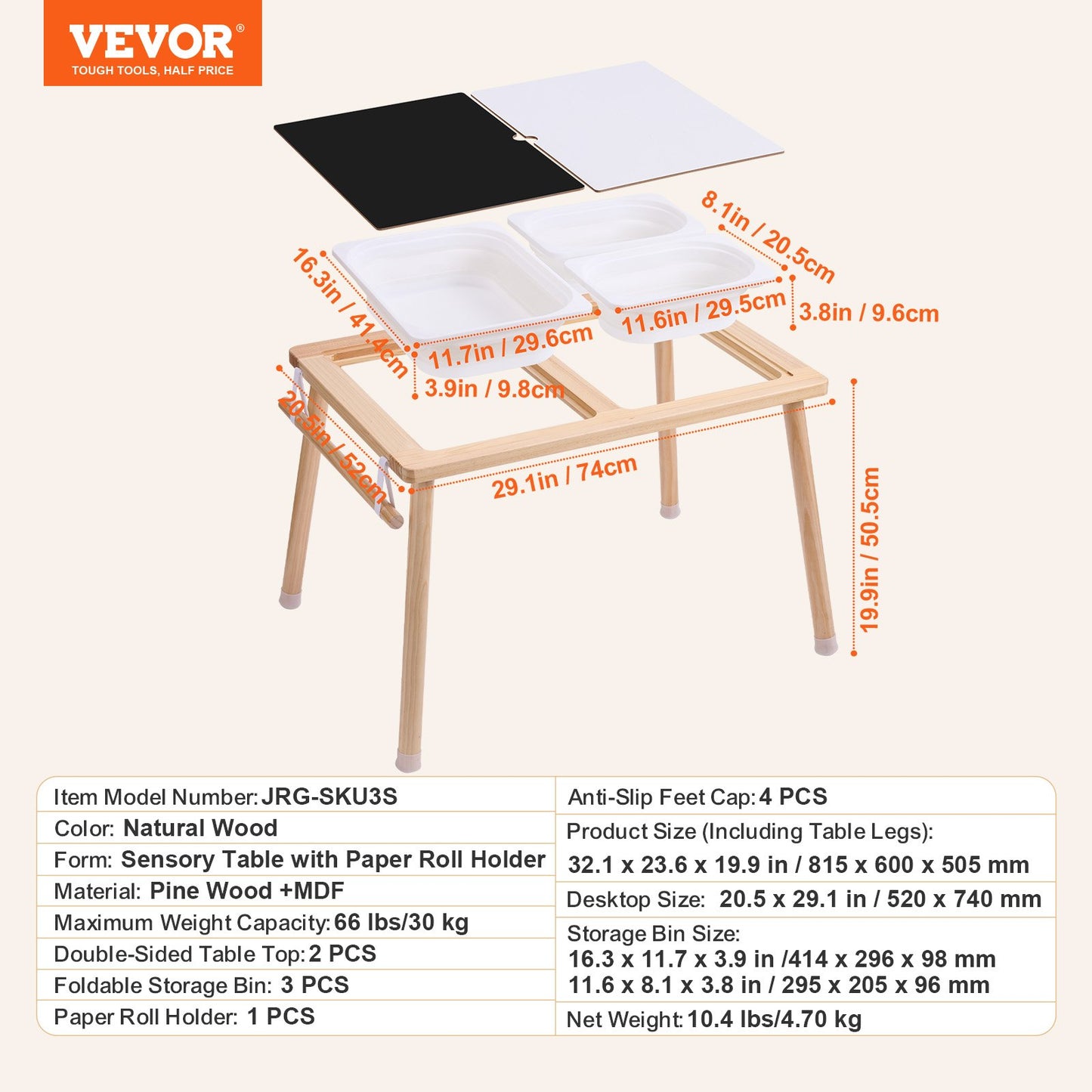 Kids Sensory Table Sand Water Play Table with 1 Paper Roll 3 Storage Bins