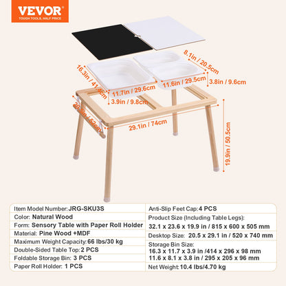 Kids Sensory Table Sand Water Play Table with 1 Paper Roll 3 Storage Bins