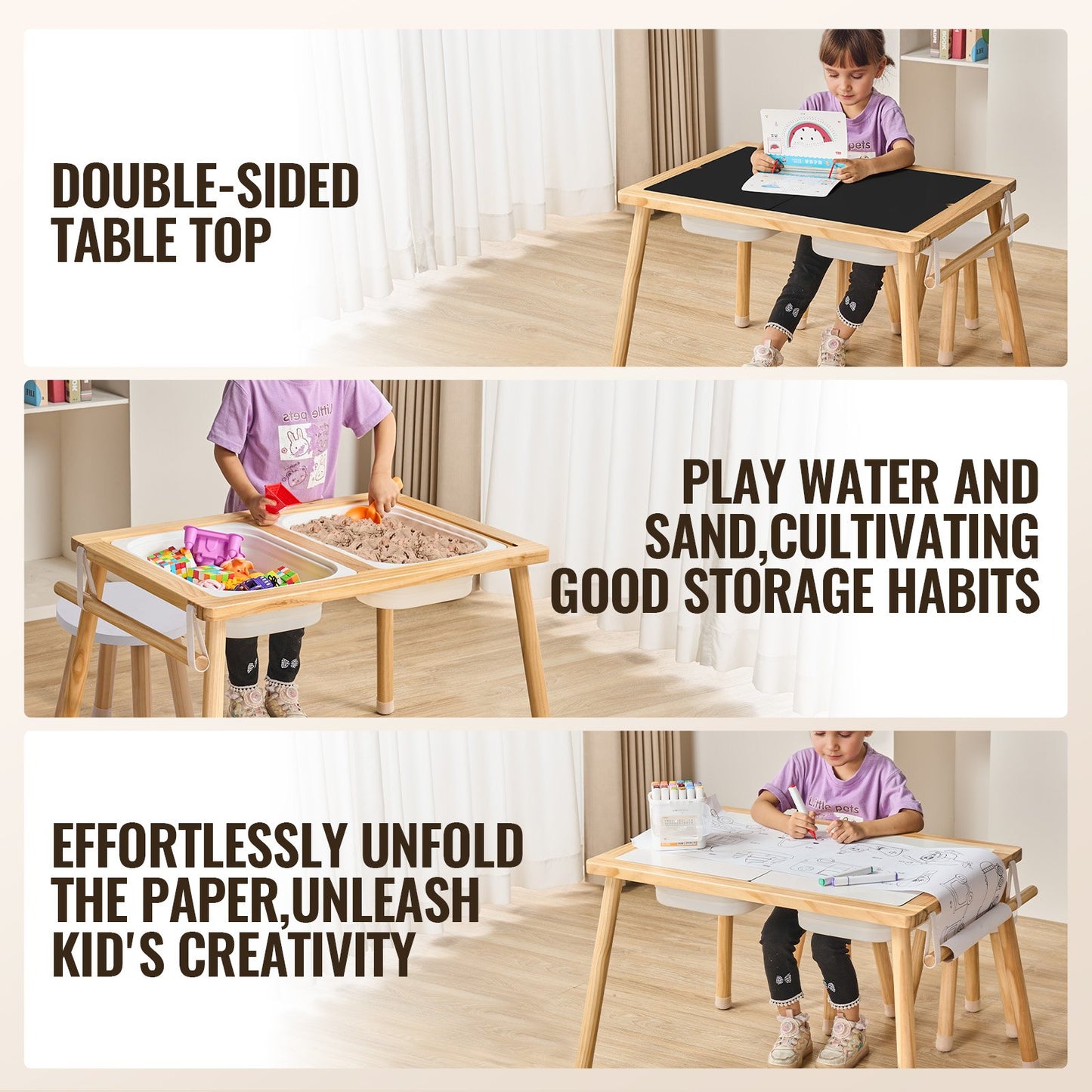 Kids Sensory Table & Chair Set Sand Water Play Table with 2 Storage Bins