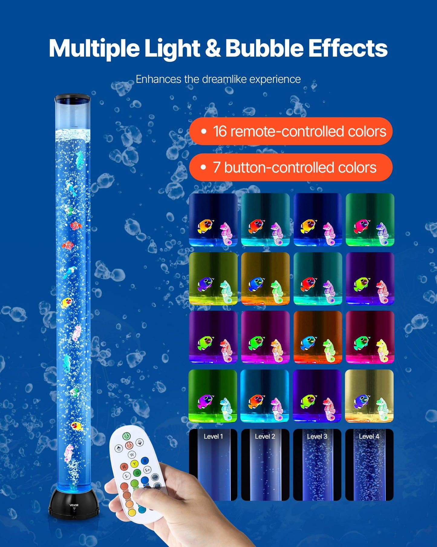 Bubble Tube Lamp 16 Color 1.2 m Sensory Aquarium Lamp for Relief Calming
