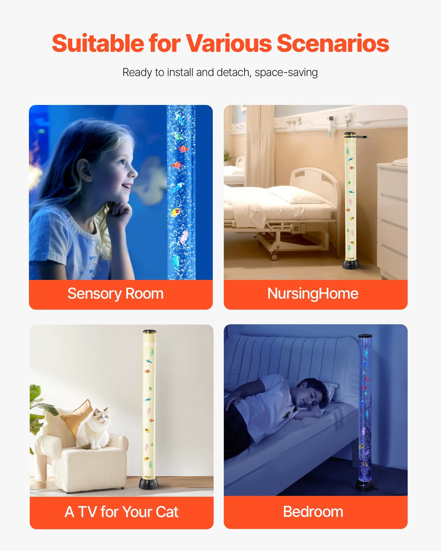 Bubble Tube Lamp 16 Color 1.2 m Sensory Aquarium Lamp for Relief Calming