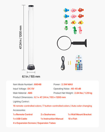 Bubble Tube Lamp 16 Color 1.2 m Sensory Aquarium Lamp for Relief Calming