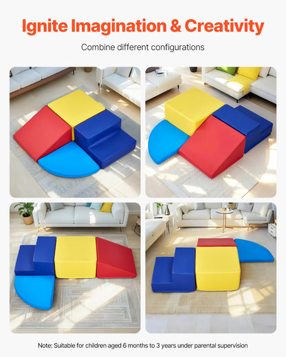 Climbing Toys, 4-Piece Set, Foam Climbing Toys for Toddlers 6 Months to 3 Years Old, PU Leather Climbing Blocks, Indoor Climb and Crawl Activity Playset for Crawling & Sliding, Easy to Clean