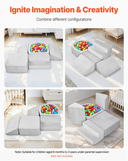 Climbing Toys, 5-Piece Set, Foam Climbing Blocks for Toddlers 6 Months to 3 Years, Baby Climbing Blocks with Ball Pit (Balls Not Included), Indoor Climb and Crawl Activity Playset for Crawling