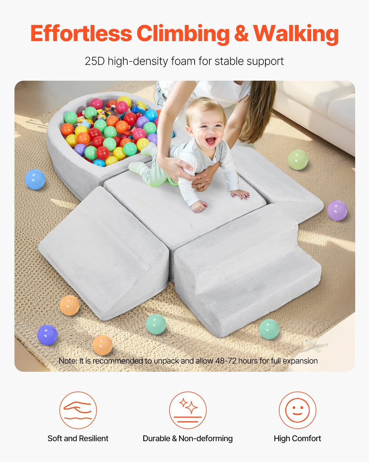Climbing Toys, 5-Piece Set, Foam Climbing Blocks for Toddlers 6 Months to 3 Years, Baby Climbing Blocks with Ball Pit (Balls Not Included), Indoor Climb and Crawl Activity Playset for Crawling