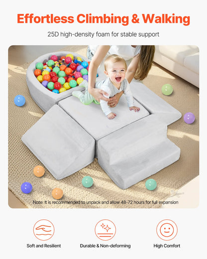 Climbing Toys, 5-Piece Set, Foam Climbing Blocks for Toddlers 6 Months to 3 Years, Baby Climbing Blocks with Ball Pit (Balls Not Included), Indoor Climb and Crawl Activity Playset for Crawling