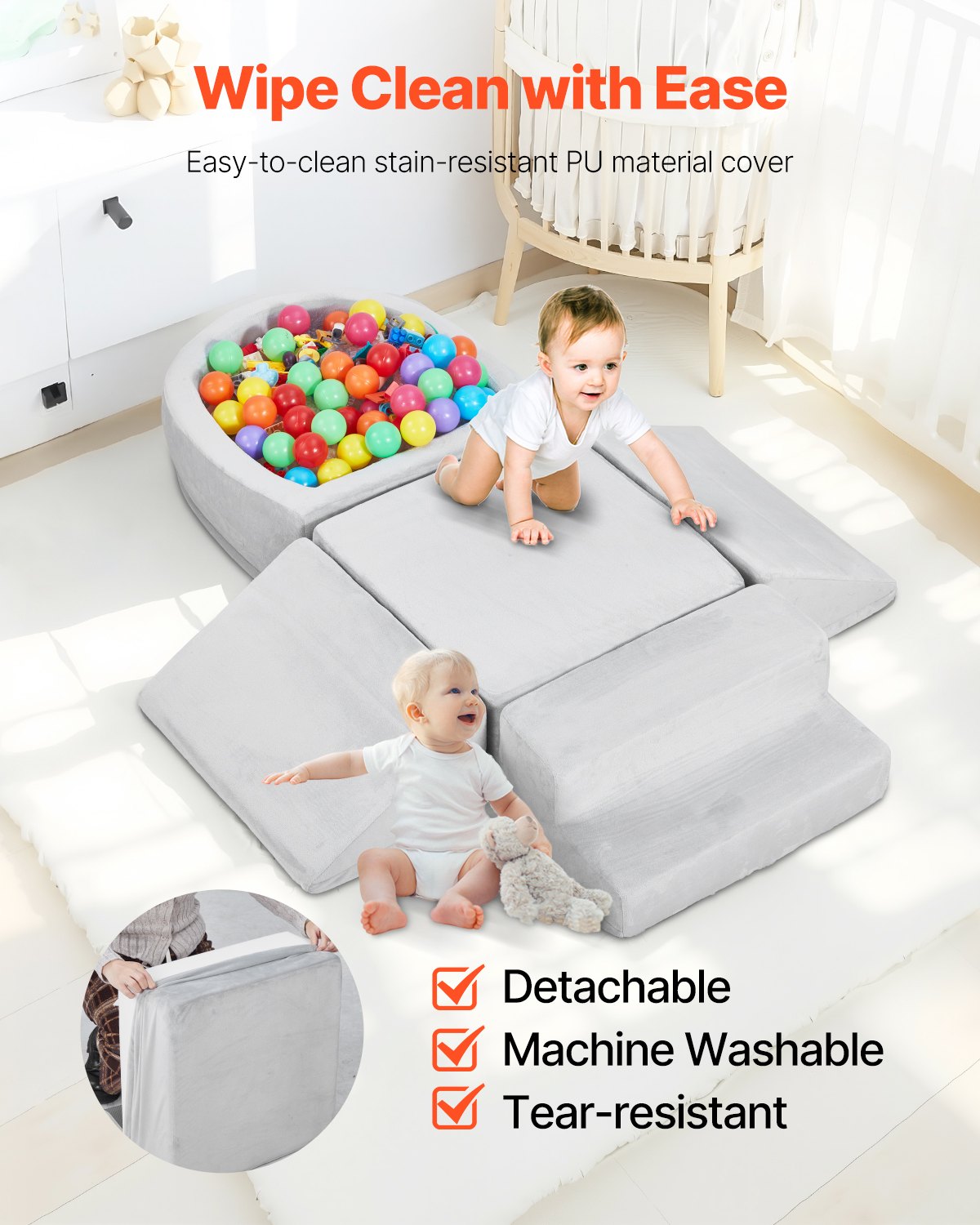 Climbing Toys, 5-Piece Set, Foam Climbing Blocks for Toddlers 6 Months to 3 Years, Baby Climbing Blocks with Ball Pit (Balls Not Included), Indoor Climb and Crawl Activity Playset for Crawling