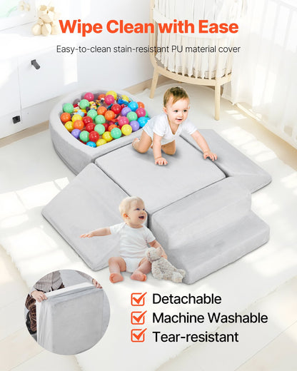 Climbing Toys, 5-Piece Set, Foam Climbing Blocks for Toddlers 6 Months to 3 Years, Baby Climbing Blocks with Ball Pit (Balls Not Included), Indoor Climb and Crawl Activity Playset for Crawling