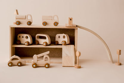 Vehicle Play Set | Wooden Cars, Signs & Garage