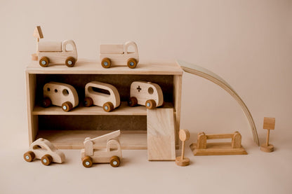 Vehicle Play Set | Wooden Cars, Signs & Garage